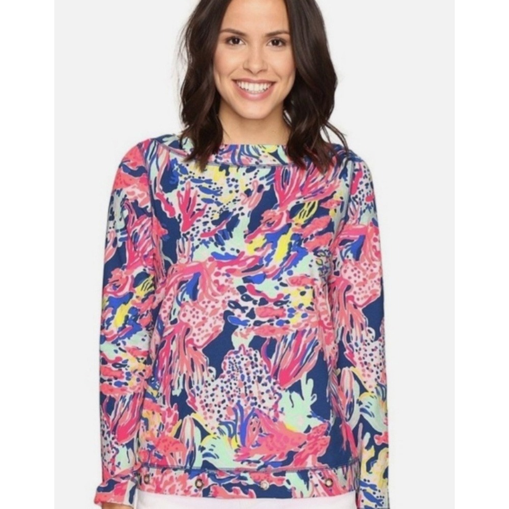 Lilly Pulitzer L66354 Womens Multi Jojo Long Sleeve Boat Neck Top Size M